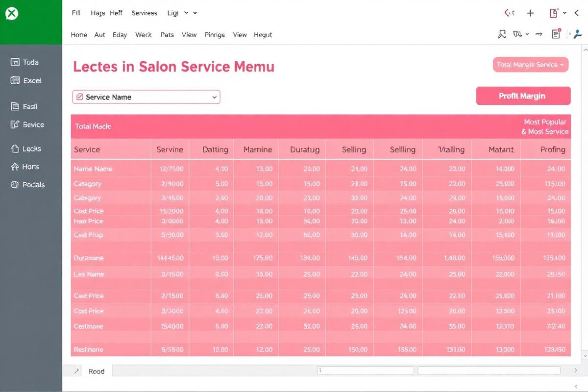 Service Menu & Price List Designer Excel dashboard preview for salon owners