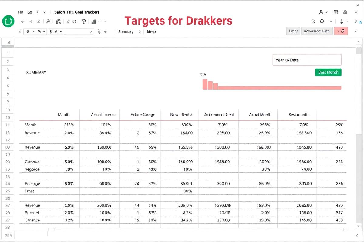 Target & Goal Achievement Tracker Excel dashboard preview for salon owners